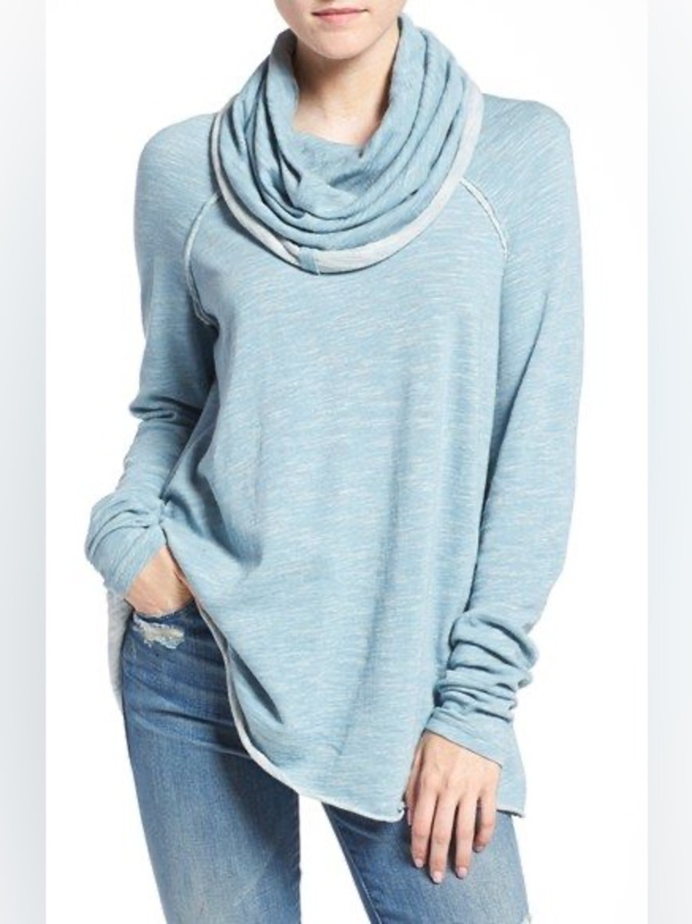 Free people beach cocoon Light Blue Cowl Neck long sleeve sweatshirt